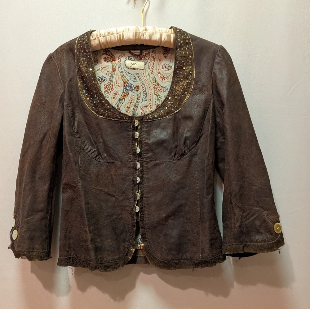 Women’s Brown Embellished Leather Jacket